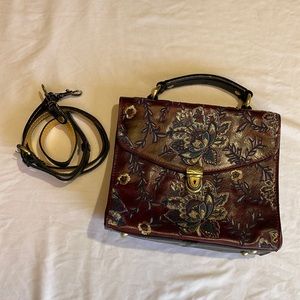 Patricia Nash Maroon Gold Embroidered Crossbody Purse